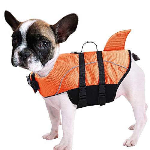 CITÉTOILE Schwimmweste für kleine Hunde mit Griff, Verstellbare Schwimmwesten für Hunde Leicht, Atmungsaktiv und bequem, Guter Auftrieb zum Schwimmen in Meer/See/Fluss, Orange, M von CITÉTOILE