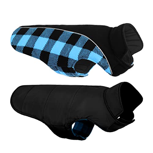 CITÉTOILE Warme Hundemantel Winter, Hundemantel mit Bauchschutz, Wintermantel für Hunde mit Reflektierend, Wendbarer Hundejacke Hundekleidung mit Geschirrloch, Blau, L von CITÉTOILE