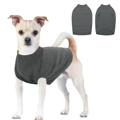 CITÉTOILE Warme Strick Hundepullover, Welpenkleidung mit Leinenlöchern für Herbst Winter, Warme Kleidung für Kleine Mittlere Große Haustiere, Grau, M von CITÉTOILE