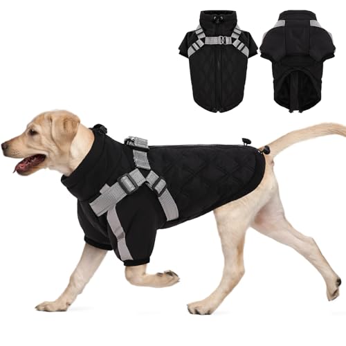 CITÉTOILE Warmer Hundemantel mit Geschirr, Winddichte Rautenförmige Hundejacke für Kaltes Wetter, Winter Hundebekleidung mit Reißverschlüssen und Lockeren Bündchen für Kleine Mittlere Große Hunde, XL von CITÉTOILE