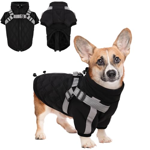 CITÉTOILE Warmer Hundemantel mit Geschirr, Winddichte Rautenförmige Hundejacke für Kaltes Wetter, Winter Hundebekleidung mit Reißverschlüssen und Lockeren Bündchen für Kleine Mittlere Große Hunde, M von CITÉTOILE