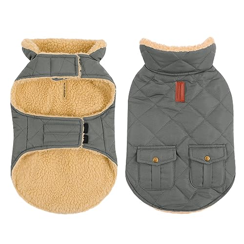 CITÉTOILE Wintermantel Hundemantel, Warme Winterjacken mit Fleece für Hunde,Hundejacke Hundekleidung Hundepullover Dog Coat mit Geschirr Loch für Chihuahua Dackel, Grau, L von CITÉTOILE