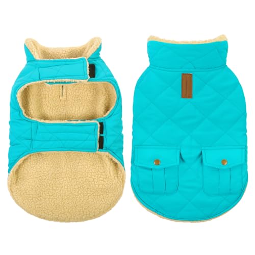 CITÉTOILE Wintermantel Hundemantel, Warme Winterjacken mit Fleece für Hunde,Hundejacke Hundekleidung Hundepullover Dog Coat mit Geschirr Loch für Chihuahua Dackel, Hellblau, L von CITÉTOILE