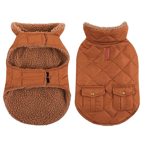 CITÉTOILE Wintermantel Hundemantel, Warme Winterjacken mit Fleece für Hunde,Hundejacke Hundekleidung Hundepullover Dog Coat mit Geschirr Loch für Chihuahua Dackel, Braun, L von CITÉTOILE