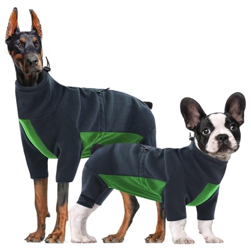 CITÉTOILE Winter Fleece Hundemantel mit Füßen, Warme Hundepullover für Kleine/Große/Mittlere Hunde, hohem Kragen Hundebekleidung mit Sicheren Reflexstreifen und Bauchschutz, Grün, M von CITÉTOILE