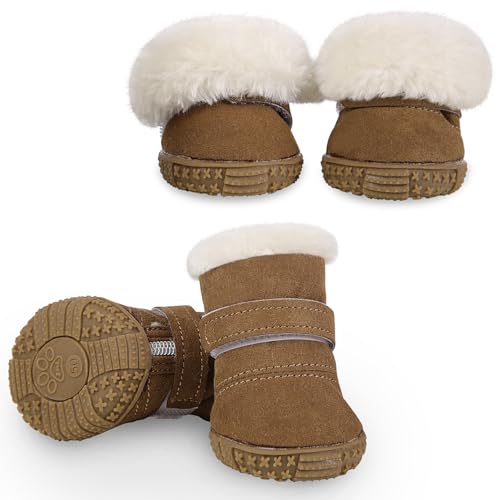 CITÉTOILE Winter Hundeschuh 4pcs, warme und Bequeme Hundeschuhe Krallenschutz, Outdoor Hundeschuhe geeignet für kalte Jahreszeiten, geeignet für kleine mittlere Hunde, braun, Größe 3 von CITÉTOILE