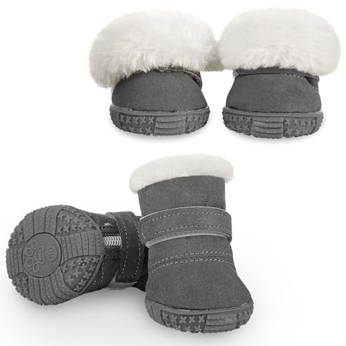 CITÉTOILE Winter Hundeschuh 4pcs, warme und bequeme Hundeschuhe Krallenschutz, Outdoor Hundeschuhe geeignet für kalte Jahreszeiten, geeignet für kleine mittlere Hunde, grau, Größe 2 von CITÉTOILE