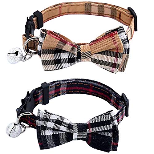 CIUJOY 2pcs Katzenhalsband mit Sicherheitsverschluss und Glöckchen, einstellbar von 7.8-10.2 Zoll, Katzenhalsband Elastisch, Katzenhalsbänder mit Schleife Krawatte für Kätzchen von CIUJOY