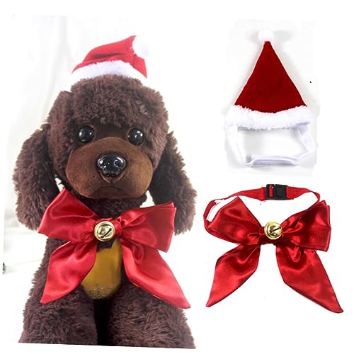 CIYODO 1 Set Weihnachtskostü Für Haustiere Weihnachtsmütze Und Schleife Mit Glocke Für Hunde Und Katzen Festliche Tieraccessoires Für Die Feiertage üßes Haustier Outfit von CIYODO