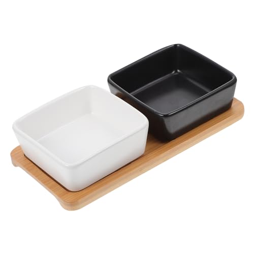 CIYODO 1 Satz Keramiknapf für Haustiere Löffel süße Schale Slow Feeder Hundenapf Zuckerschüssel pet Feeder pet Water Bowl Doppelschüsseln mit Holztablett Wassertrinkschale für Haustiere von CIYODO