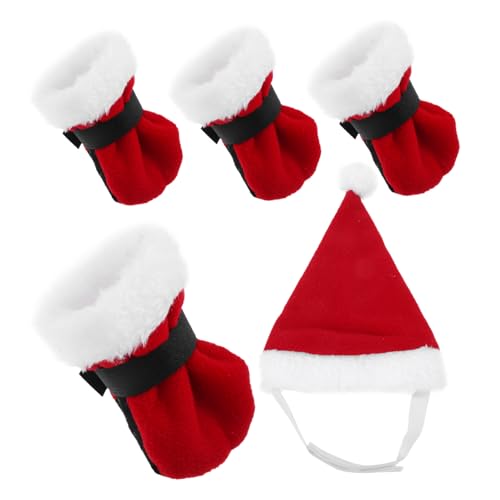 CIYODO 1 Set Weihnachtsmannmütze Und Socken Für Haustiere Festliches Cosplay Kostüm Für Hunde Und Katzen Ideal Für Partys Und Weihnachtsfeiern üßes Zubehör Für Tierische Begleiter von CIYODO