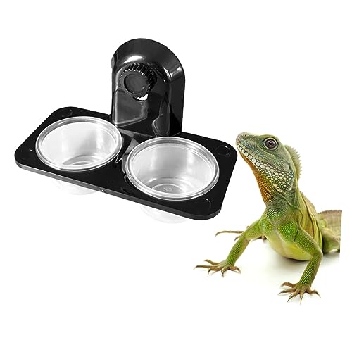 CIYODO 1Stück Pet Reptile Feeder Bowl Doppelkammer Futter Und Wasserschale Für Eidechsen Schildkröten Und Andere Reptilien Kunststoffschale Mit Schwarzem Doppelschraubenmuster von CIYODO