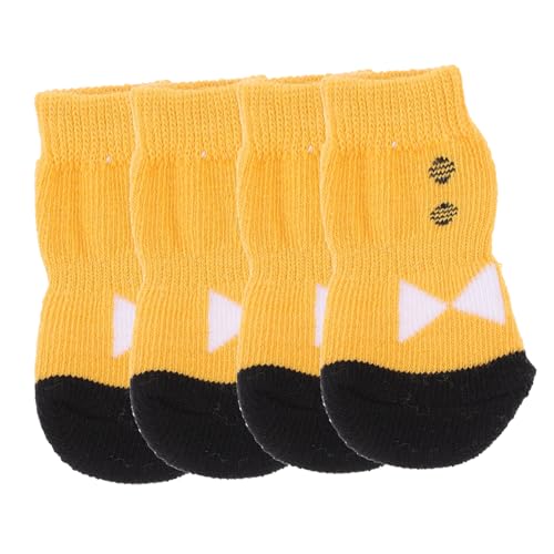 CIYODO 4 Stück Baumwollsocken für Haustiere pet Supplies hundepflege Anti rutschsocken Hunde Pflege Dog Shoes Welpe kleines Haustier sockenschuhe Hundesocken Haustiersocken Yellow von CIYODO