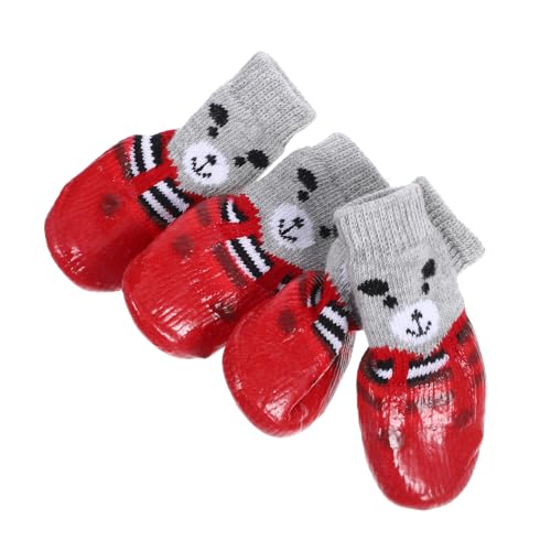 CIYODO 4 Stück Haustierschuhe Socken für Hunde und Katzen Cartoon Hundesocken hundeschuhe atmungsaktive Hundestiefel Socken für Hunde, um das Lecken zu verhindern Baumwolle rot von CIYODO