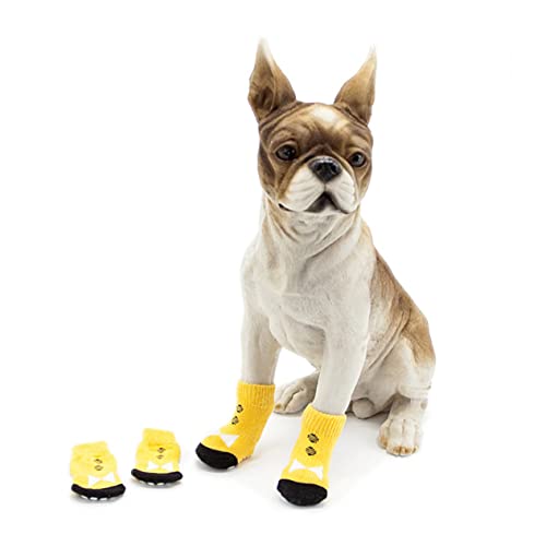 CIYODO 4 Stück Hundesocken Welpen-Innensocken Pfotenschutzsocken für Haustiere kleines Haustier Welpenbedarf baumwollsocken Baumwoll socken Dog Clothes sockenschuhe Haustiersocken Yellow von CIYODO