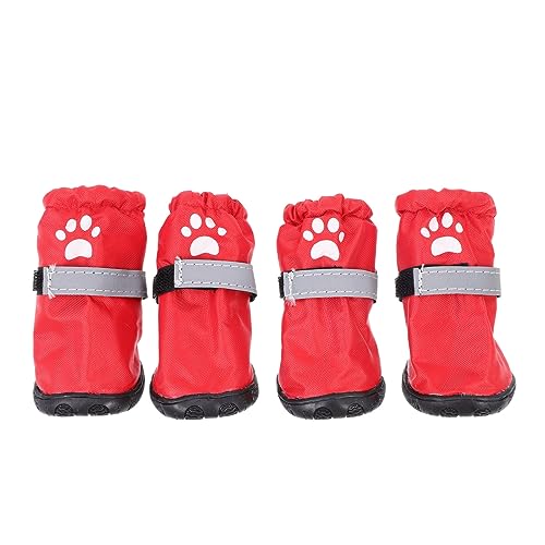 CIYODO 4 Stück Regenstiefel Für Haustiere Regenstiefel Für Hunde Regenhundeschuhe Wasserschutz Für Schuhe Winterschuhe Für Hunde Hundestiefel & Pfotenschützer Haustierschuhe Polyester Rot von CIYODO