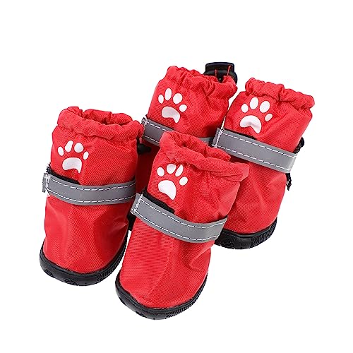 CIYODO 4 Stück Regenstiefel Für Haustiere Winterschuhe Für Hunde Pfotenschutzstiefel Für Hunde rutschfeste Welpenschuhe Haustierschuhe Hundeschuhe Für Verletzte Pfoten Polyester Rot von CIYODO