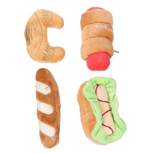 CIYODO 4Stücke Interaktive Gefüllte Hundespielzeuge Plüschspielzeug Für Hunde Und Katzen Quietschspielzeug Lebensmittel Form Hamburger Wurst Baguette Croissant von CIYODO