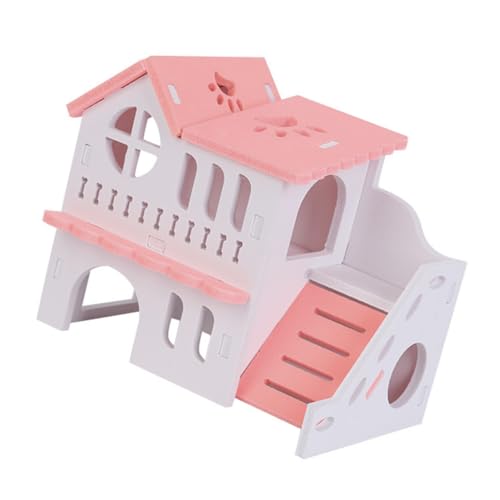 CIYODO Doppel Hamster Villa Hamsterversteck Nisthaus für Hamster Hamsterzubehör Rennmaus Rattenhaus hamsterhaus Hamster Spielzeug Hamster Holzhaus hölzerne Villa Haustier Ruhehaus Rosa von CIYODO