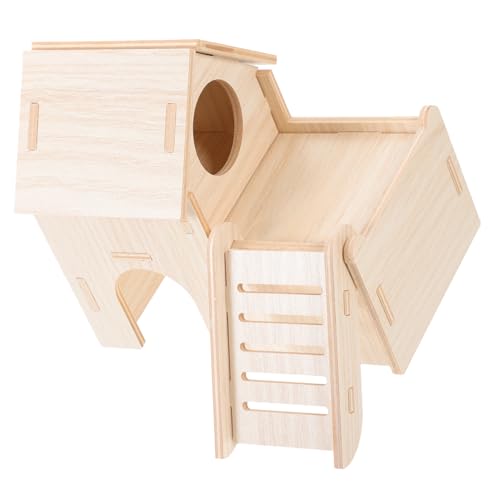 CIYODO Set Aus Holzhaus Für Hamster Kleintier Versteck Meerschweinchen Holzunterkunft DIY Labyrinth Für Kleine Tiere Zweistöckiges Hamsterhaus Käfigzubehör Für Haustiere von CIYODO