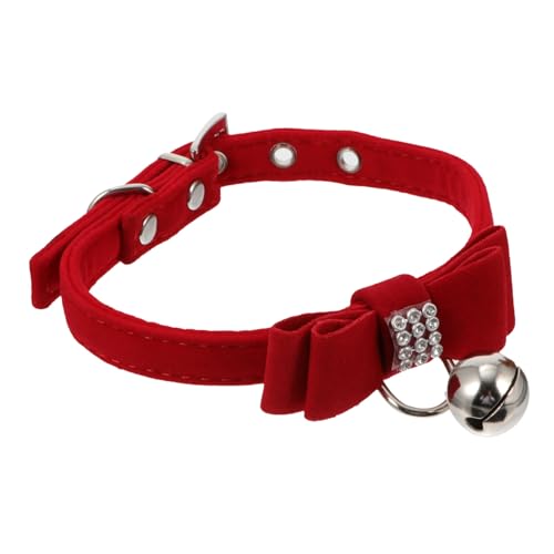 CIYODO Mini Breed Haustierhalsband Katzenhalsband Glocke Samt Schleife Halsband Strass Rot M von CIYODO