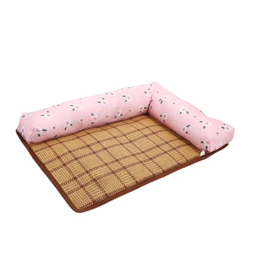 CIYODO Sommerkühlmatte für Hunde und Katzen Rattan-Hundebett Haustier-Kühlnest Sommer-Haustierbett rotes Blumenmuster von CIYODO