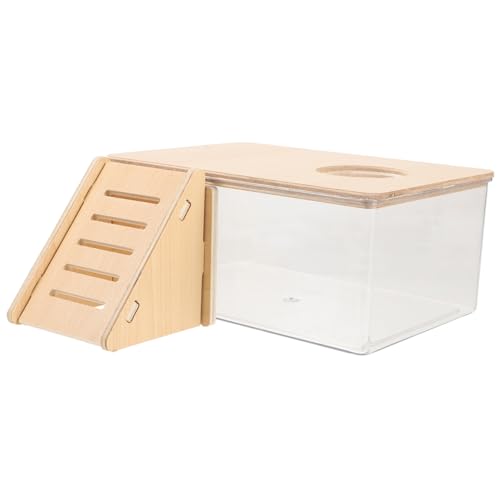 CIYODO Transparente Sandbadewanne Für Hamster 2 Teiliges Set Mit Holzleiter Und Sandbadbox Ideal Für Hamsterhaltung Und Als Dekoratives Element Robustes Und Langlebiges Material von CIYODO