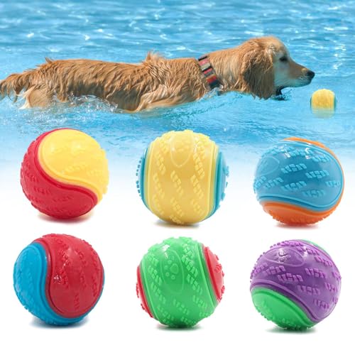 CJBIN Quietschender Hundeball, 6 Stück, unzerstörbar, interaktive Gummi-Hundebälle, Zahnreinigung, Kauspielzeug, Haustier-Trainingsball zum Spielen, Training, Interaktion (zufällige Farbe) von CJBIN