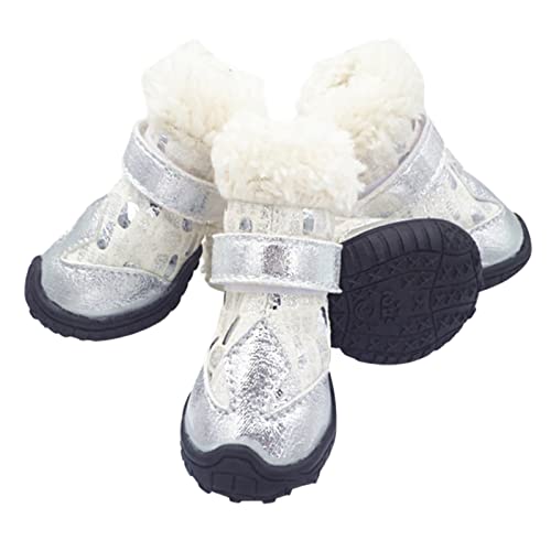 CJFael Schneeschuhe für Haustiere, Steinmuster, Bronzierung, hält Wärme, Verschlussband, für Hunde, Schneestiefel für den Winter, Weiß, 4 Stück von CJFael