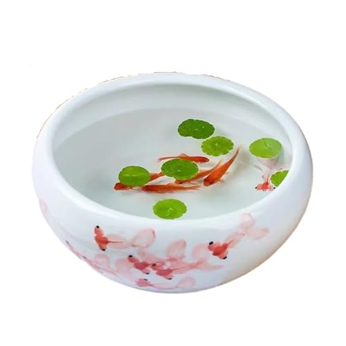 Terrarium Jingdezhen Keramik Aquarium Hand bemalt Desktop Fortune Goldfisch Schildkröte Fütterung Tank Topf Keramik Runde Blumentopf Insekten Schildkröten(24x24x12cm) von CJHFR472SG