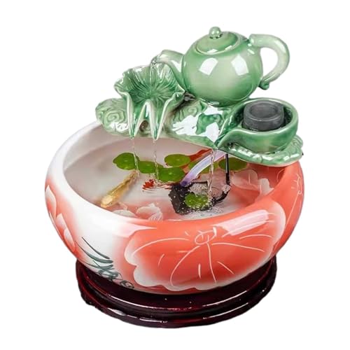 Terrarium Rundes Keramik-Aquarium, Schildkrötenbecken, Wohnzimmer, kleines dekoratives Aquarium for den Schreibtisch zu Hause, mit Wasserpumpe und Keramik-Teekannen-Dekoration Insekten Schildkröten(Re von CJHFR472SG