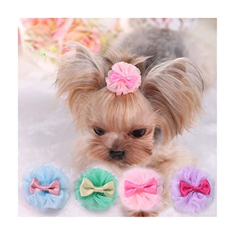 CJKDXDH Niedliche Hunde-Haarschleifen, Clip, kleine Größe, Organza-Haarspange, Haar-Zubehör-Set für kleine Welpen, Hunde, Katzen, Tier-Kopfschmuck, Haustierhaarpflege, Zubehör mit Clips, 4 Stück von CJKDXDH