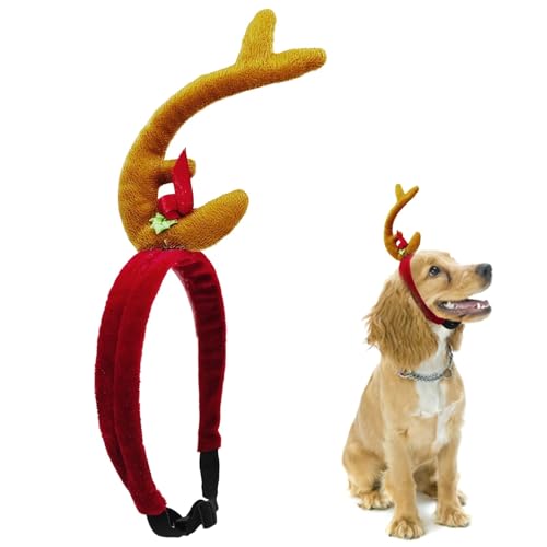 Geweih Stirnband Hund Weihnachtskostüm Hund Halloween Kostüm Weihnachten Hundekostüm für kleine mittelgroße Hunde Zubehör mit verstellbarem Gummiband Halloween Party Haustier Kostüm von CJKDXDH