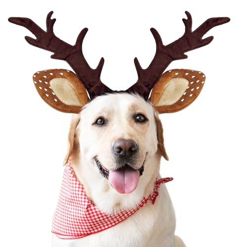 Geweih-Stirnband für Weihnachten, Haustier-Hirsch-Kostüm, Hut, Frohe Weihnachten, Hundegeweih, Stirnbänder, elastisches Band, verstellbare Mütze, Kopfbedeckung, Haustier-Hirsch, Cosplay-Kostüme, von CJKDXDH