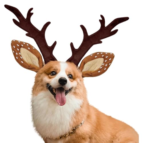 Geweih-Stirnband für Weihnachten, Haustier-Hirsch-Kostüm, Hut, Frohe Weihnachten, Hundegeweih, Stirnbänder, elastisches Band, verstellbare Mütze, Kopfbedeckung, Haustier-Hirsch, Cosplay-Kostüme, von CJKDXDH