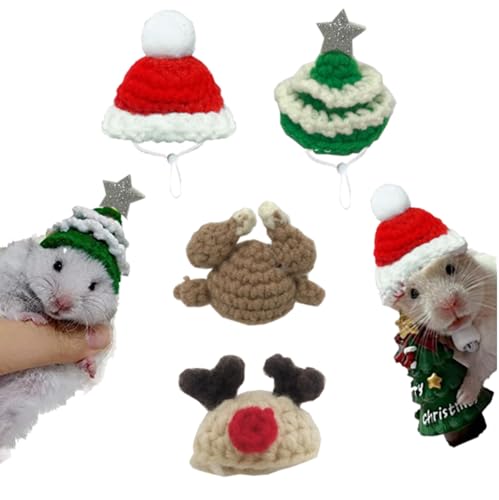 Kleine Tier Strickmütze Hamster Meerschweinchen Hut Meerschweinchen Kleine Haustier Kopfbedeckungen Zubehör für Urlaub Party 4pcs Weihnachten von CJKDXDH