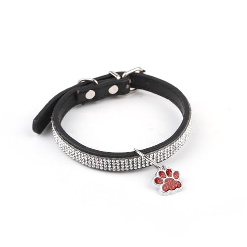 Strass-Halsband mit Pfoten, Leder, glitzernde Kristalldiamanten, Nieten, PU-Leder, Strasssteine, Haustier-Halsband für Hunde, Katzen, für Teetasse, Chihuahua, Yorkie, Kostüm-Zubehör von CJKDXDH