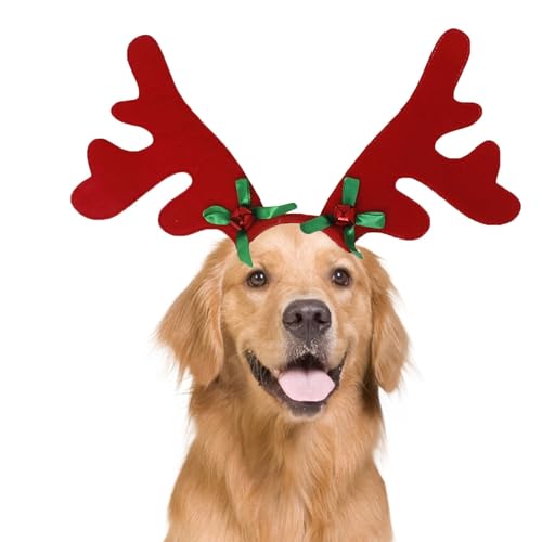 Weihnachts-Stirnband für Haustiere, Hirschgeweih, Stirnband für Hunde, Weihnachten, Hirschgeweih, Stirnband mit Weihnachtsmannmütze, verstellbare Weihnachtshaar-Kopfbedeckung, Weihnachts-Kostüm, von CJKDXDH