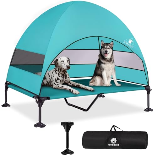 CJYMMFAN erhöhtes Hundebett mit Baldachin, Anti-Rutsch-Füßen, großer Schatten, für Camping & Indoor, Aqua, Teslin-Matte, zeitgenössisch, für große Hunde von CJYMMFAN