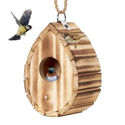 CLACKIBUKVYZ Kolibri-Haus, Holz-Vogelhaus für draußen, hängende kleine Vogelhäuser, Wildvogel-Nistkasten, Kolibri-Haus für den Außenbereich, Kolibri, Finken, Kardinäle von CLACKIBUKVYZ