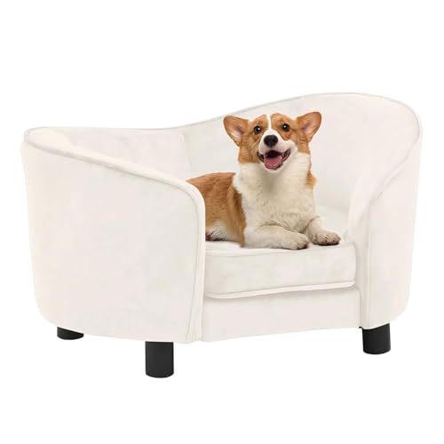 CLALER Hundesofa 69x49x40 cm Plüsch Hundecouch Hundebett Haustiersofa hundesofa für kleine Hunde und mittlere Hunde, Creme von CLALER