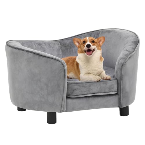 CLALER Hundesofa 69x49x40 cm Plüsch Hundecouch Hundebett Haustiersofa hundesofa für kleine Hunde und mittlere Hunde, Grau von CLALER