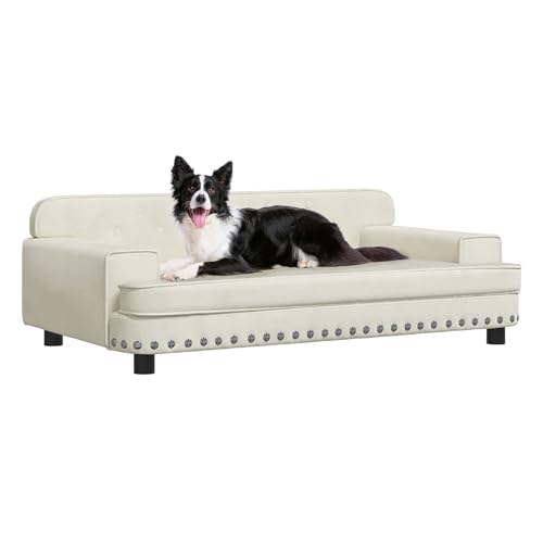 CLALER Hundesofa 90x53x30 cm Plüsch Hundecouch Hundebett Haustiersofa hundesofa für kleine Hunde und mittlere Hunde,Creme von CLALER