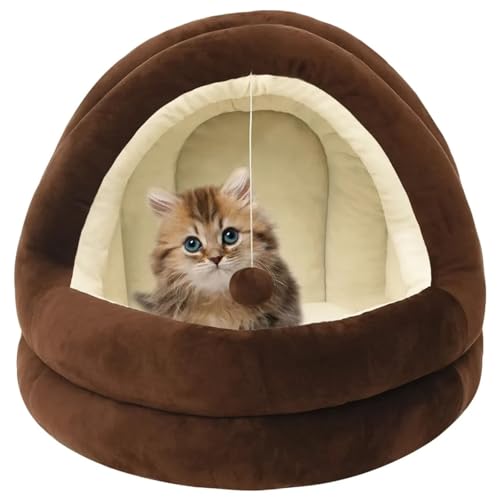 CLALER Katzenhöhle Katzenbett 40x40x35 cm, Katzen Katzenzelt für Kätzchen kleine, mittelgroße Haustier, weiches und warmes Katzenhaus für drinnen, Braun von CLALER