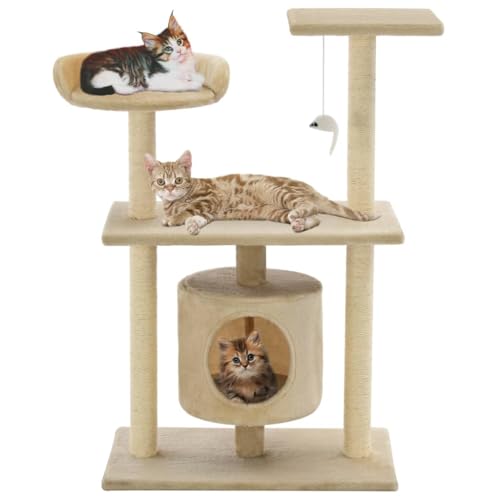 CLALER Kratzbaum für Katzen mit Plüschball, Höhe 95 cm, Katzenbaum mit Sisal & Plüsch, gemütliche Liegefläche & Höhle, für kleine & große Katzen geeignet, Beige von CLALER