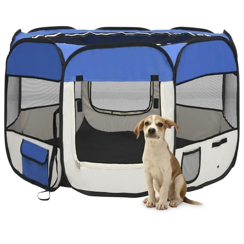 CLALER Welpenlaufstall Tierlaufstall Faltbar 125x125x61 cm für Kleintiere Hunde, Katzen, Hundelaufstall Freigehege Polyester Indoor & Outdoor, Blau von CLALER