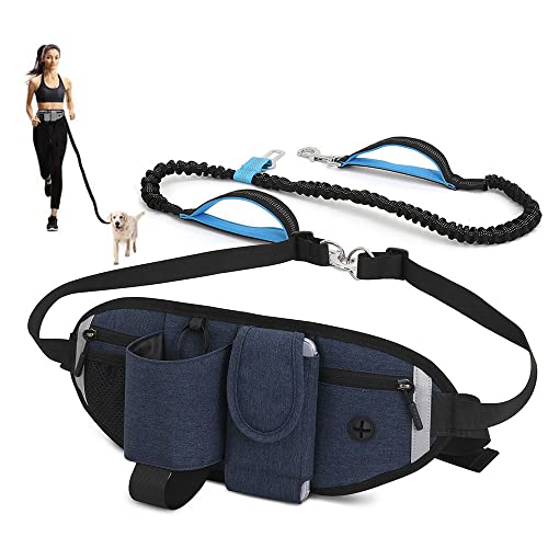 Clape Wasserdicht Gürteltasche mit Joggingleine Hunde Hands Free Dog Walking Belt Verstellbar Laufgürtel Hundleine Reflektierend Hüfttasche mit Flaschenhalter von CLAPE