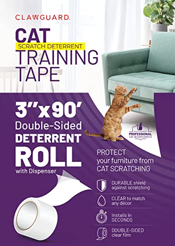 CLAWGUARD Katzentraining-Klebeband schützt Katzen davor, auf Möbeln und Oberflächen zu kratzen, zu krallen oder zu springen, transparentes doppelseitiges Barriere-Klebeband mit Spender für Sofas, Vorhänge, Bildschirme und mehr von CLAWGUARD