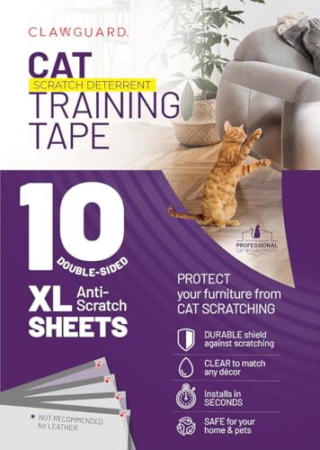 CLAWGUARD Katzentraining Tape 10 XL Blätter - Abschreckt Katzen vom Kratzen - Stoppen Sie das Krallen von Möbeln und Oberflächen - Anti-Kratz-Schilder für Katzen - Katzenkratzschutz für Sofa, von CLAWGUARD