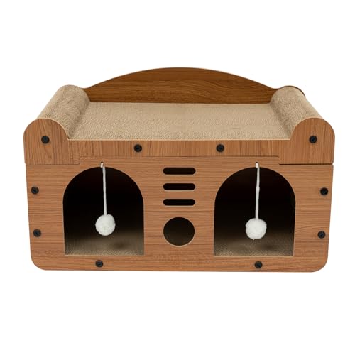 CLEADONG Katzenhaus Rustica aus Holz, Katzenhäuschen für Draußen, Katzenbett für Indoor Katzen, Faltbares Katzenhöhle für kleine und mittlere Haustiere Innenruhe 56 x 30 x 30 cm von CLEADONG